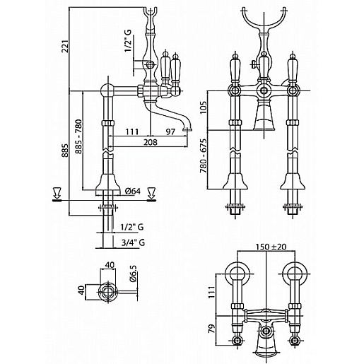 Cezares Смеситель напольный с кронштейном FIRST-VDPS-02-M – фотография-2
